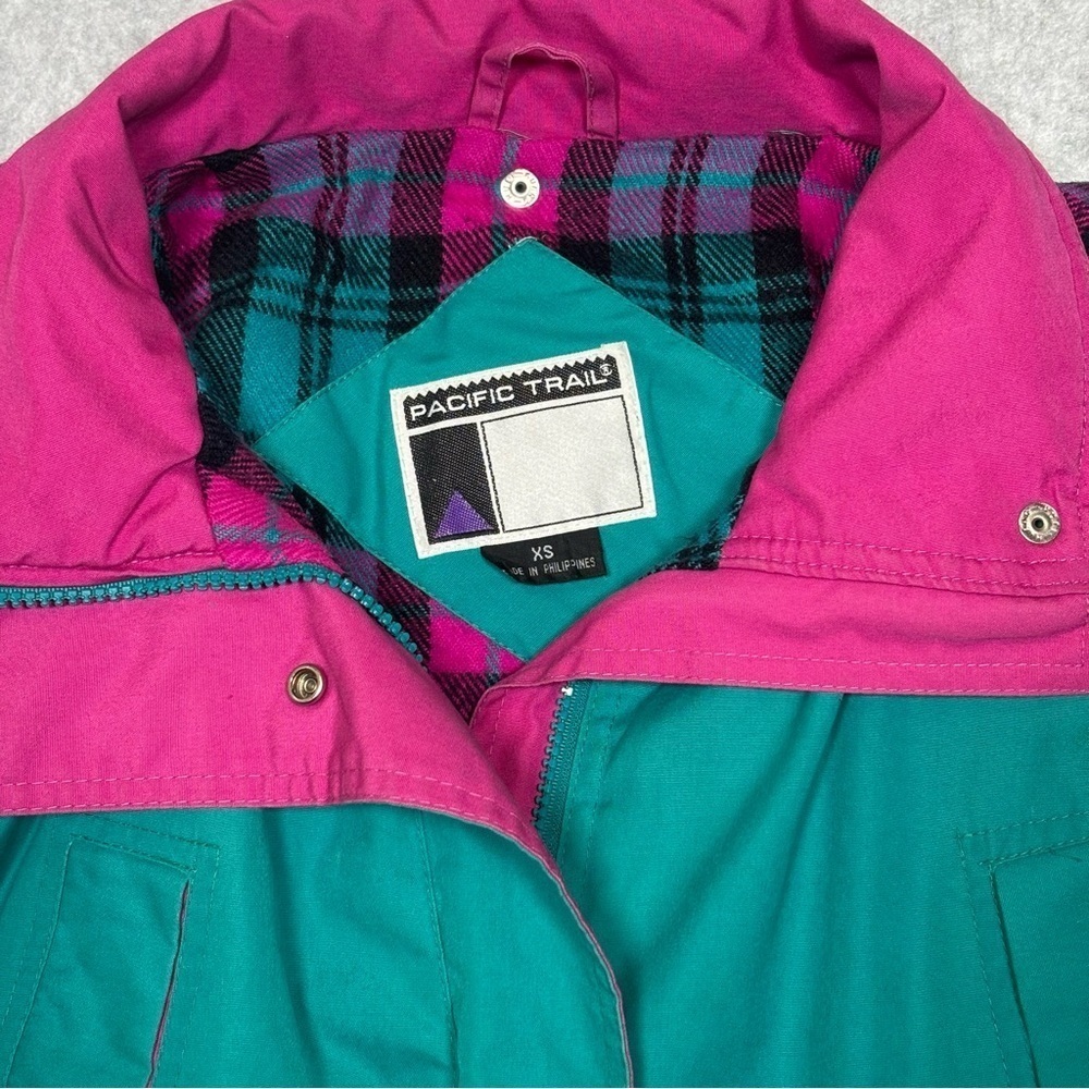 Pacific Trail Vintage Jacket Coat Detachable Hood-Teal/Fuchsia-Women Size XS